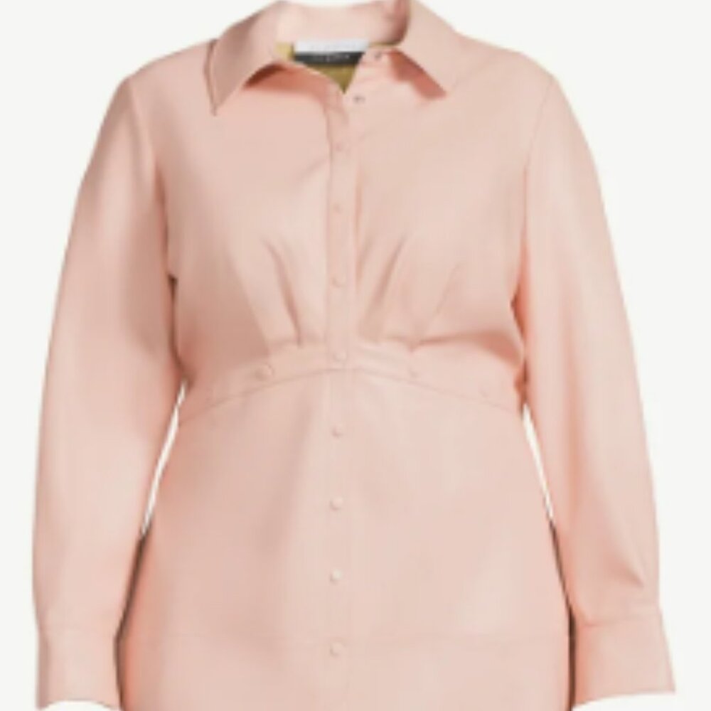 ELOQUII Elements Women's Plus Size Mini Faux Leather Shirt Dress
